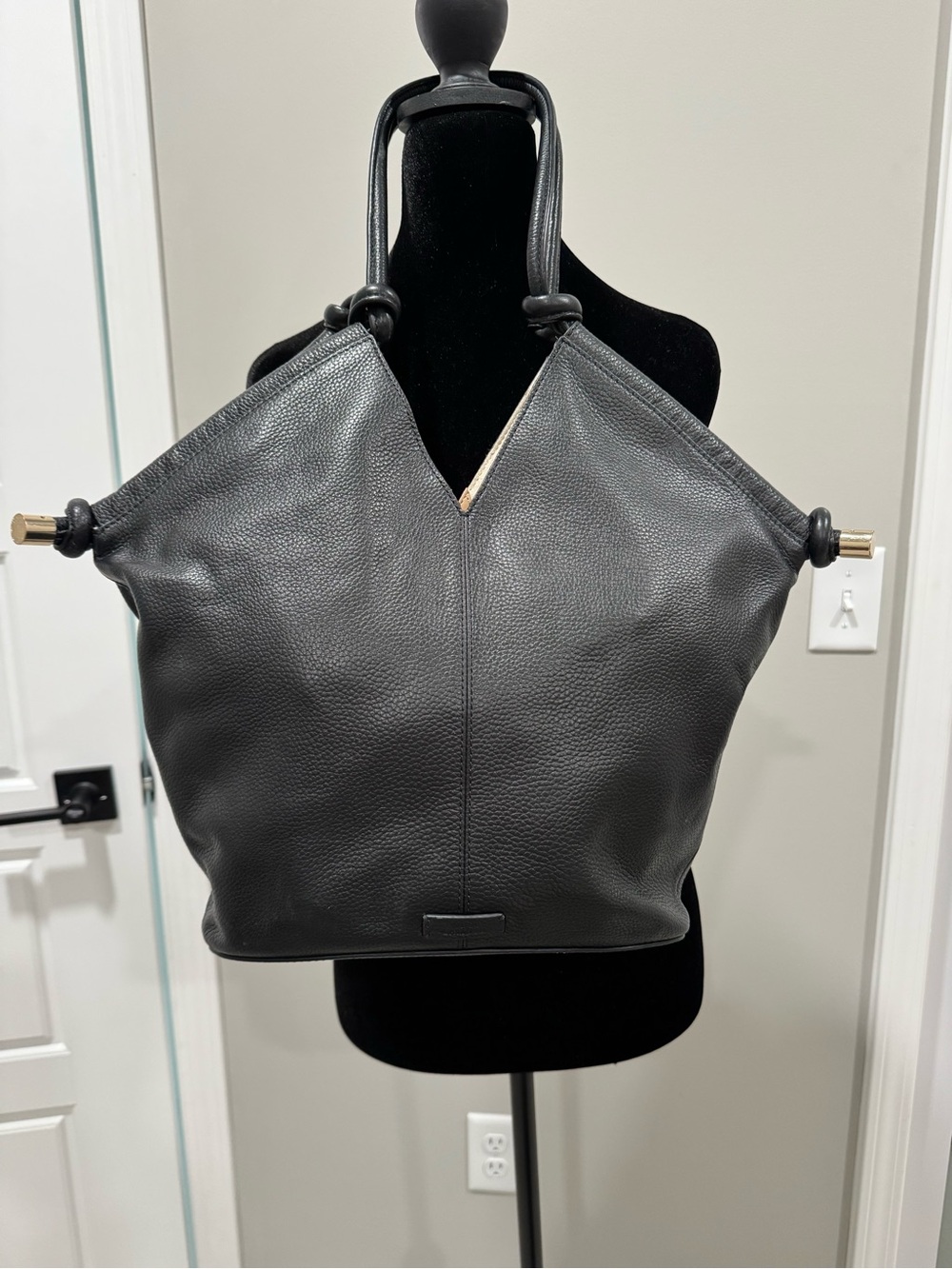 Vince Camuto Black Pebbled Leather Shoulder Tote